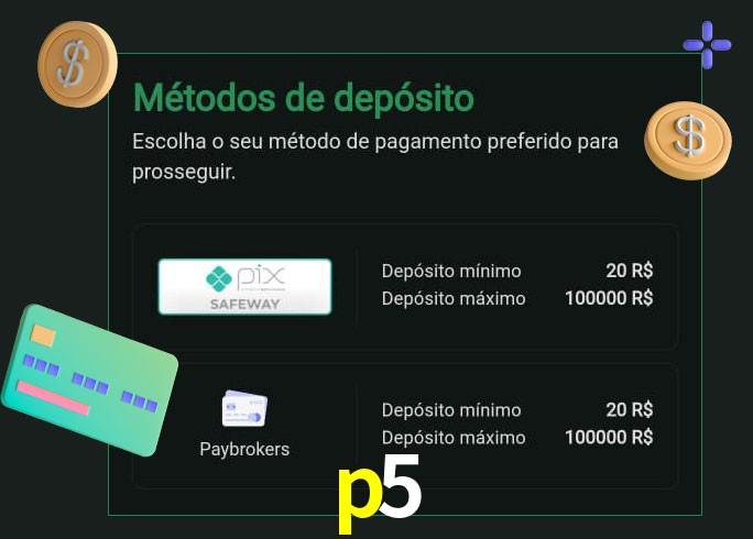 O cassino p5 oferece uma grande variedade de métodos de pagamento